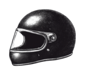 Vintage motorcycle helmet illustration with detailed engraving, cut out