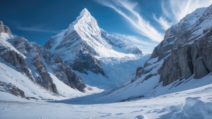 Fototapeta premium Panoramic view of winter mountains - snow-covered peaks of the Alps