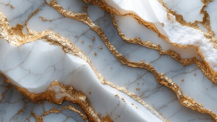 Abstract White Marble Featuring Golden Veins