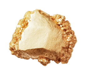 Sparkling gold nugget isolated on black background, cut out