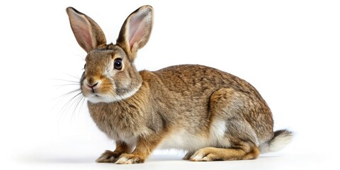 Fototapeta premium Stunning full-body white rabbit photo; realistic, isolated on white, ideal for wildlife-themed designs.