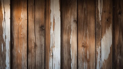 Naklejka premium A rustic barn wood, weathered and peeling with white paint, embodies vintage charm. Its aged texture, gentle cracks, and soft tones provide a warm aesthetic, ideal for decor.