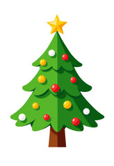 Fototapeta premium Cartoon Christmas Tree with Ornaments and Star, transparent background