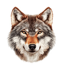 Obraz premium Realistic wolf head illustration with detailed fur and piercing eyes, cut out