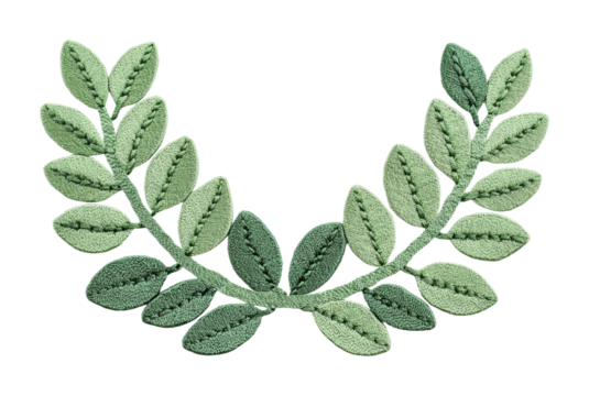 Green embroidered leaf garland on black background, cut out
