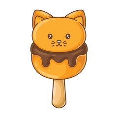 Cute cat ice cream on stick. Vector illustration isolated on white background.