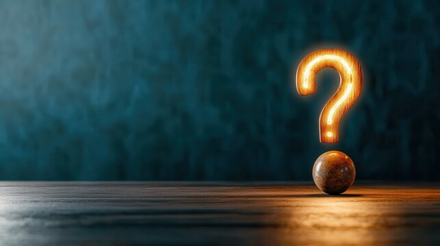 An intriguing illuminated question mark hovers in a dimly lit room, representing curiosity, inquiry, and the search for answers amidst uncertainty.