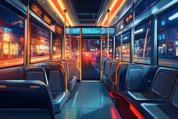 Fototapeta premium the interior of a city bus showing an empty interior