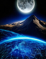 earth and moon with an holographic earth