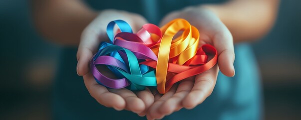 A person handing out mental health awareness ribbons, raising awareness
