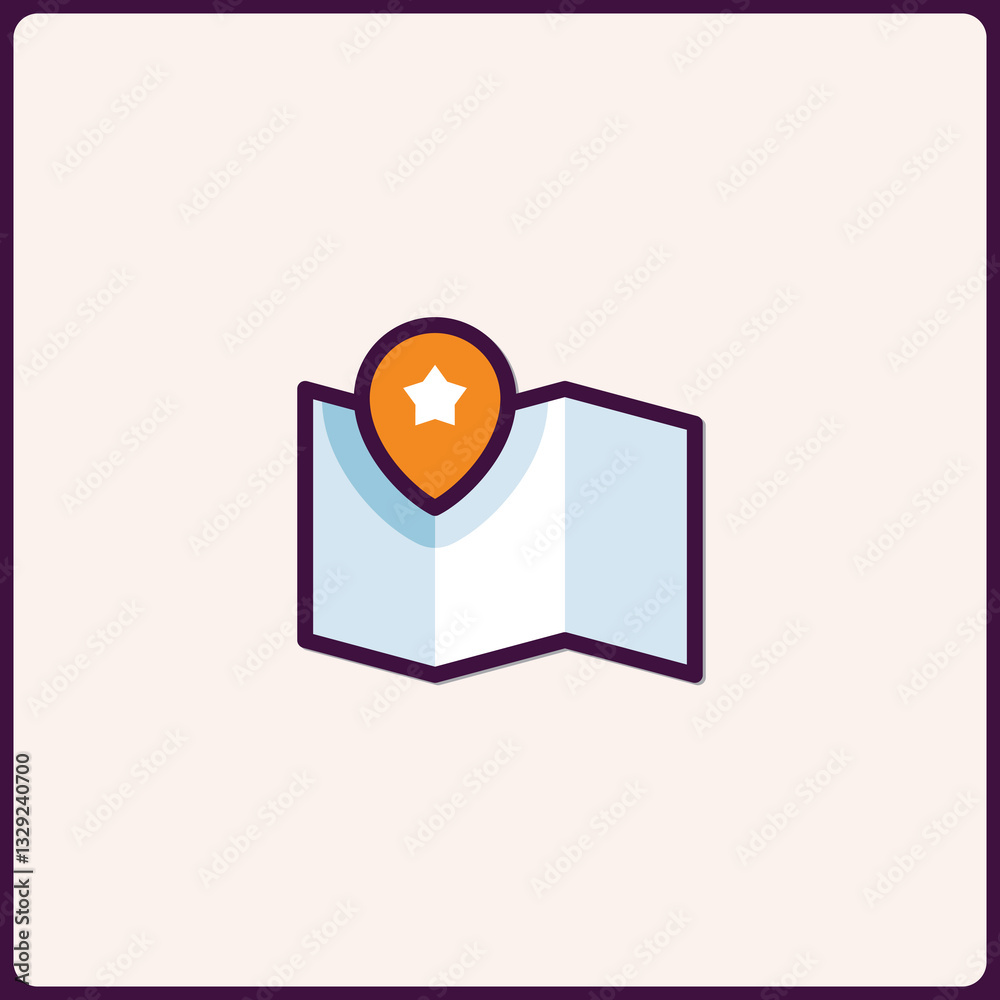 Poster stylized navigation icon featuring a map with location marker for wayfinding