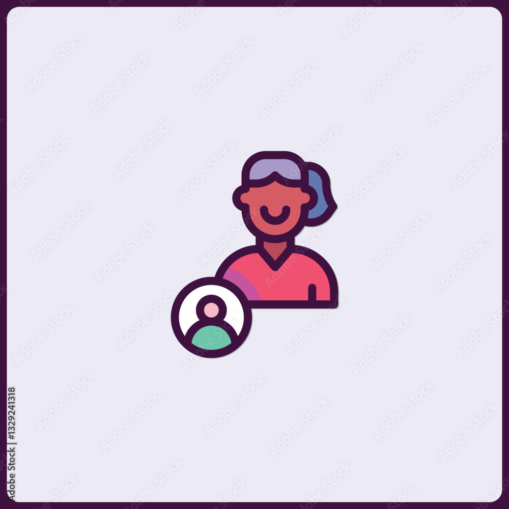 Poster minimalistic line icon representing added new user profile and connection