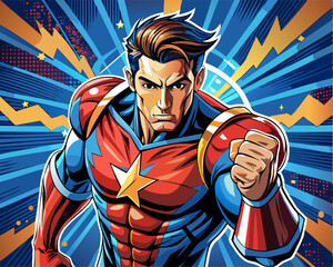 Pop art vintage comic book style superhero fighting  vector poster design illustration