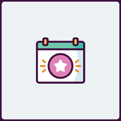 Stylized Event Calendar Icon with Star, Highlighting Important Dates