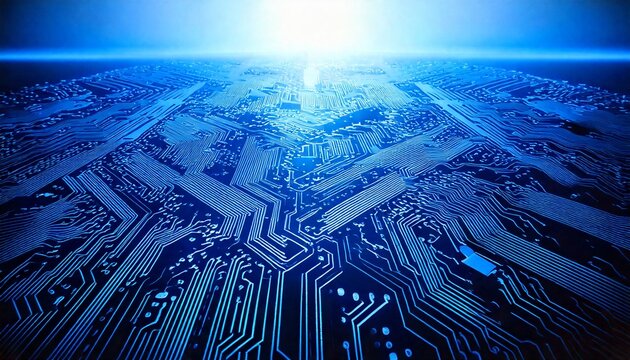 High-tech circuit board background, abstract digital technology presentations, electronic components, digital infrastructure, blue tech theme, modern electronics evolution expansion background