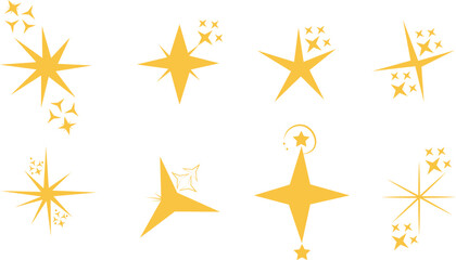 Yellow,Gold sparkle stars icon collection. Set of golden star icons in different style web elements. Shiny twinkle yellow stars for decoration