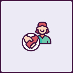Business handshake deal icon with woman avatar for professional growth