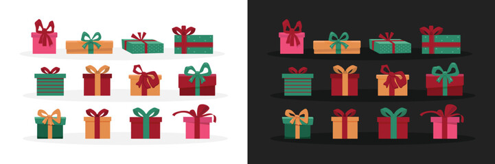 Open gift box, ribbons and confetti isolated on white background. Surprise event celebration, design for greeting. Set of decorative gift boxes isolated on white. Holiday decoration. 