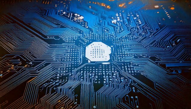 High-tech circuit board background, abstract digital technology presentations, electronic components, digital infrastructure, blue tech theme, modern electronics evolution expansion background