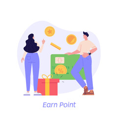 Attracting customers for money and gifts. Concept of discount, customer service, online shopping, earn point, loyalty bonus program, refer a friend. Vector illustration in flat design