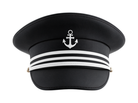 Nautical captain's hat with anchor emblem and striped band design, cut out
