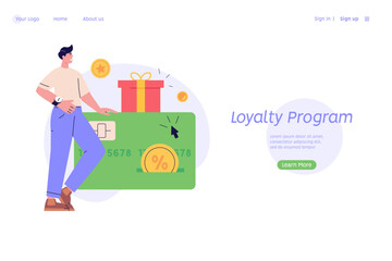 Attracting customers for money and gifts. Reward program and receiving rewards. Concept of earn reward loyalty, bonus, business award. Vector illustration for UI, mobile app