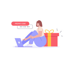 Attracting customers for money and gifts. Concept of discount, customer service, online shopping, earn point, loyalty bonus program, refer a friend. Vector illustration in flat design