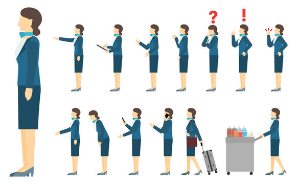 フラットイラスト：キャビンアテンダントサイド