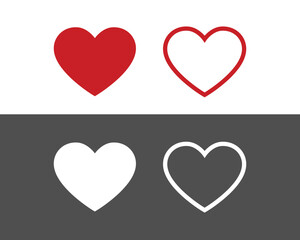 Valentine's day red hearts and line art set isolated on white background. Vector illustration. Paper origami pastel love symbol. Valentin icons, concept header pattern, place for text