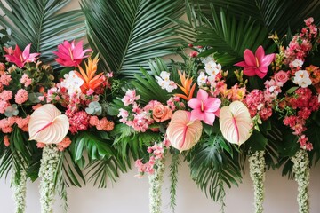 Fototapeta premium Colorful flower arrangement with diverse greenery and lovely blooms displayed