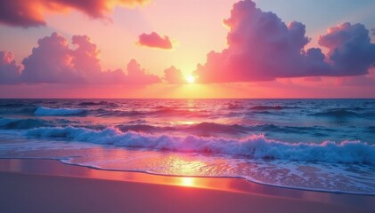 Obraz premium Pastel sunset hues reflect on the ocean, Ocean Drive view , sky, art deco, golden hour