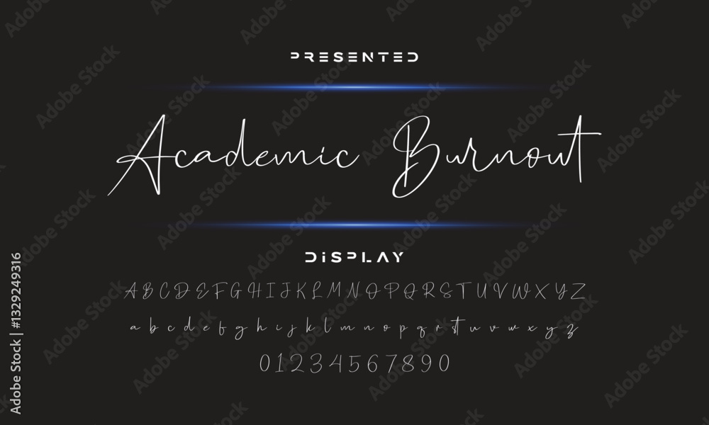 Fototapete Hand drawn calligraphic vector monoline font. Distress signature letters. Modern script calligraphy type. ABC typography latin signature alphabet.