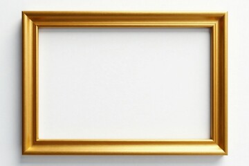 Fototapeta premium Sleek gold photo frame, pure white background , frame mockup, white