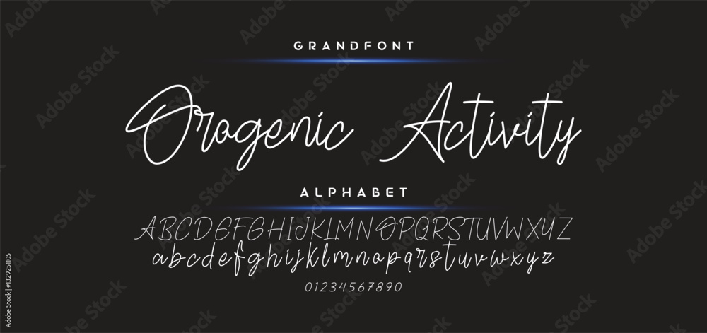 Fototapete Hand drawn calligraphic vector monoline font. Distress signature letters. Modern script calligraphy type. ABC typography latin signature alphabet.