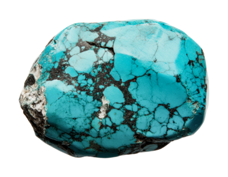 Vibrant blue turquoise gemstone with natural patterns on black background, cut out - Powered by Adobe