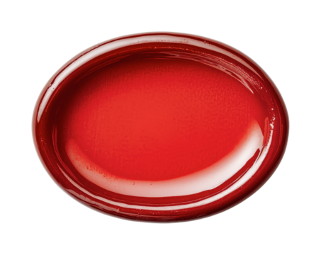 Shiny red paint blob on black background with glossy texture, cut out