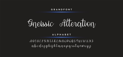 Hand drawn calligraphic vector monoline font. Distress signature letters. Modern script calligraphy type. ABC typography latin signature alphabet.