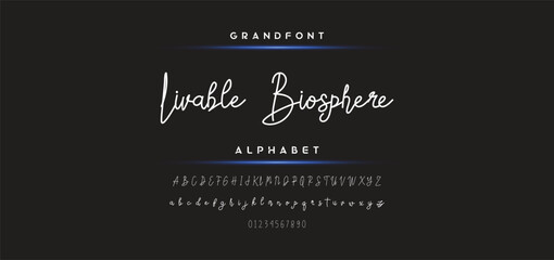 Hand drawn calligraphic vector monoline font. Distress signature letters. Modern script calligraphy type. ABC typography latin signature alphabet.