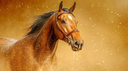 Majestic Horse Galloping Through Golden Dusty Environment