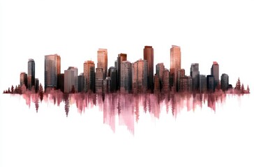 Fototapeta premium Pixelated Cityscape Reflection in Watercolor Wash