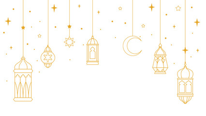 Ramadan Lantern Line Vector, Islamic Decorative Lantern Set