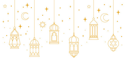 Ramadan Lantern Line Vector, Islamic Decorative Lantern Set