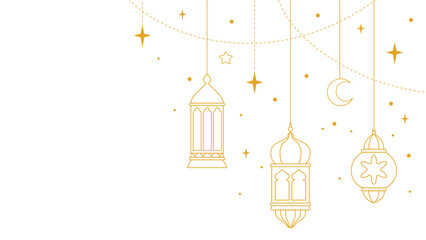 Ramadan Lantern Line Vector, Islamic Decorative Lantern Set