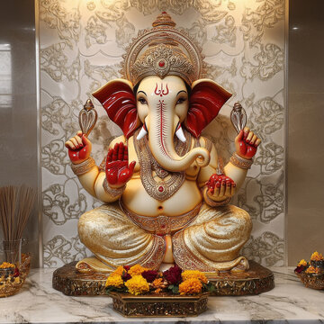 Lord genesha statue decorative with flower
