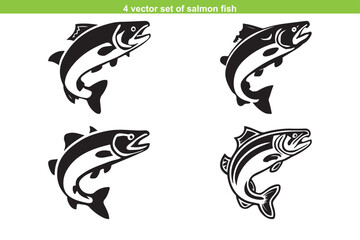 jumping set Salmon fish icon silhouette logotype vector
