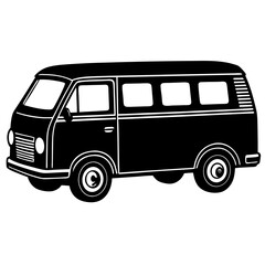 Van black silhouette vector, Simple silhouette Design vector icon with white background. Transport vector illustration 