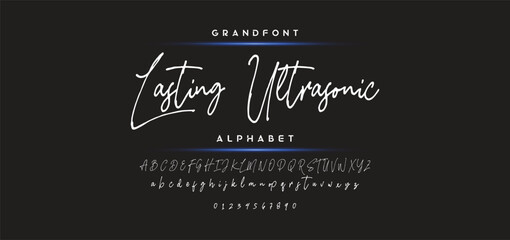 Hand drawn calligraphic vector monoline font. Distress signature letters. Modern script calligraphy type. ABC typography latin signature alphabet.