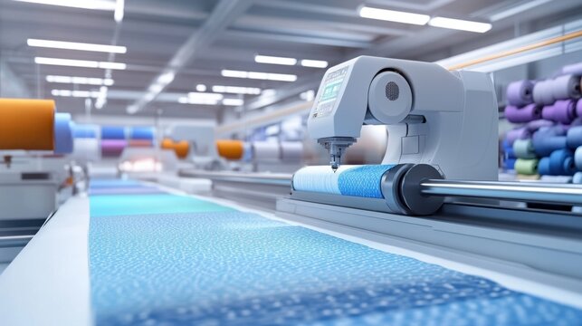 A high-tech fabric inspection machine scanning textiles for quality control in a factory