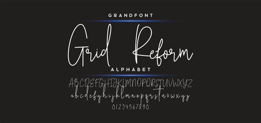 Hand drawn calligraphic vector monoline font. Distress signature letters. Modern script calligraphy type. ABC typography latin signature alphabet.