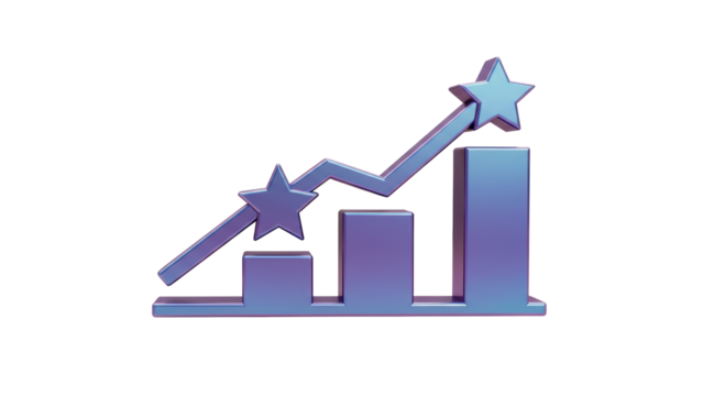 Isolated Rising Bar Graph Chart with Star Accents for Success